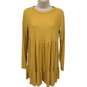 AUW Womens Gold Teired Ruffled Long Sleeve Stretch Knit Tunic Top Size M